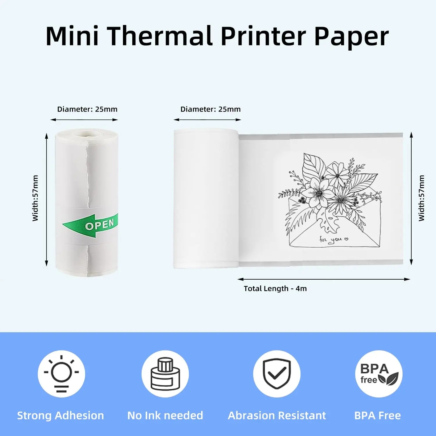 Thermal Paper 10 Rolls Mini Thermal Printer Sticker Paper Photo Printer Refill Paper Mini Sticker