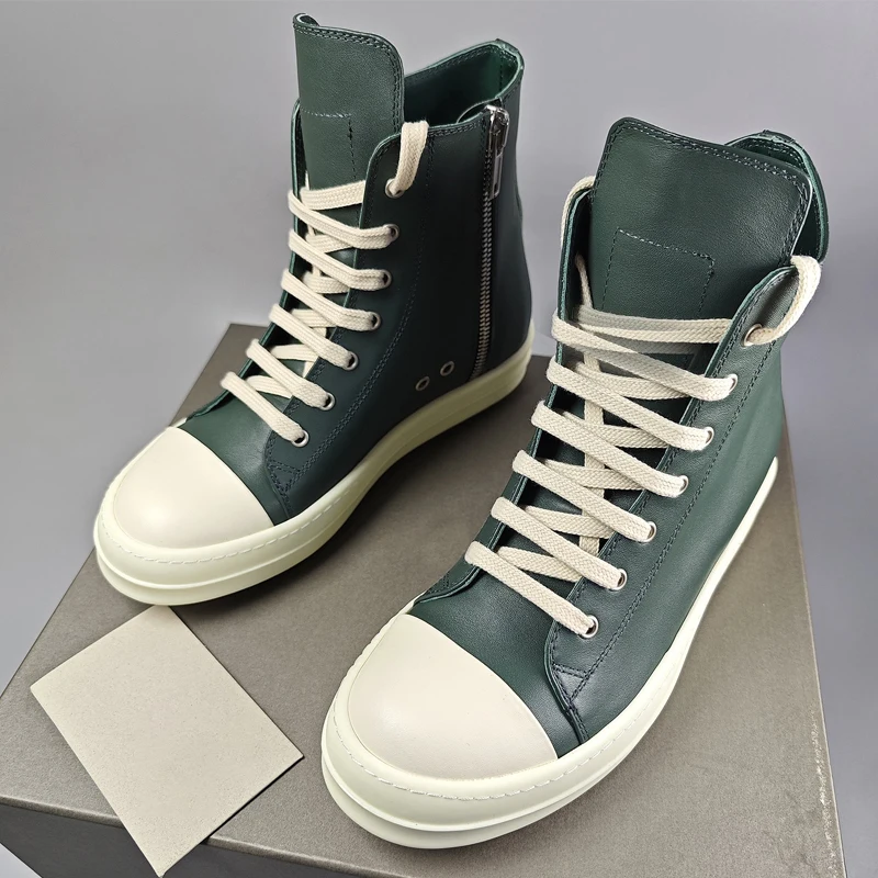 Men's Casual Shoes Womem's Sneakers Leather Shoes for Men Green Lace-up Fashion High Top Men's Sneakers 3
