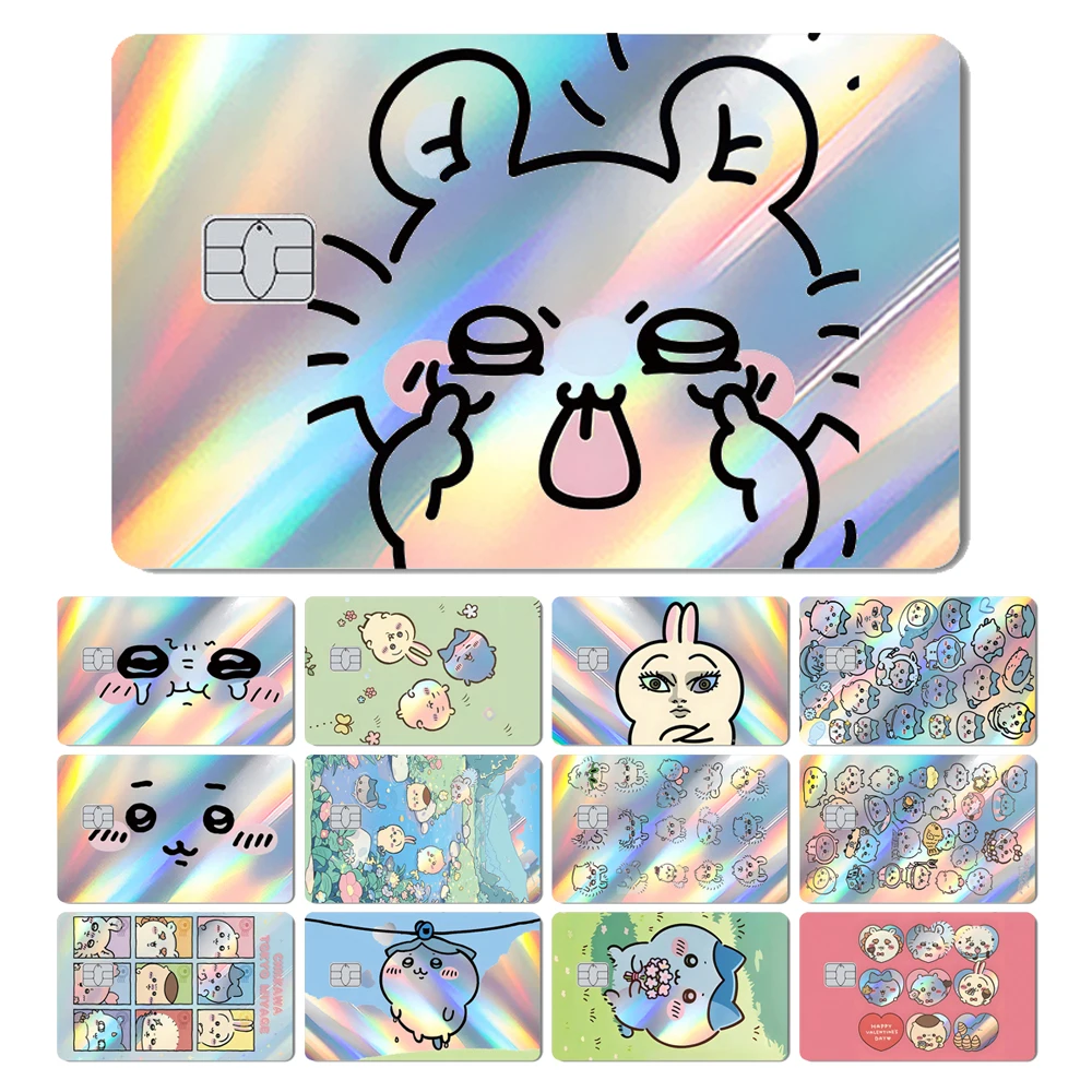 Magischer Hai Niedlicher Cartoon-Meme-Hase Katze Holographischer Glänzender Laser-Vordereinsatz-Aufkleber für Debit- und Kreditkarten