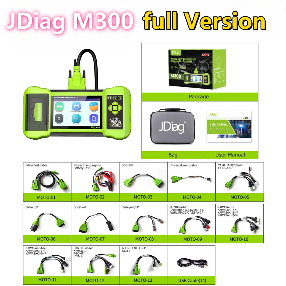 

A++ JDiag M300 Motorcycle Diagnostic Scanner Handheld Tester Helps the Technician to Diagnose Problems and Make Repairs Faster