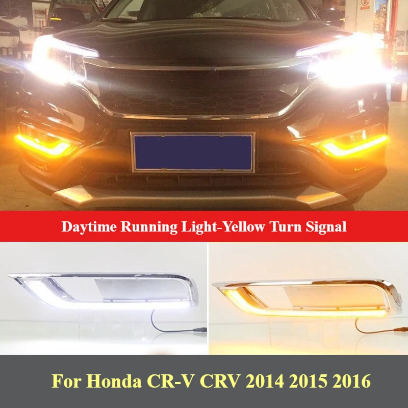 For Honda CR-V CRV 2014 2015 2016 Car LED Daytime Running Light DRL Yellow Turn Signal Front Fog Lamp Modification 12V Dailights detail image 1