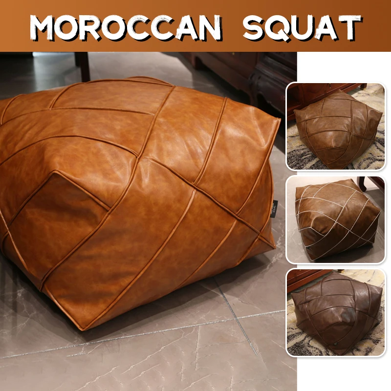 Upgraded Moroccan PU Leather Seat Pier Cushion Cover Floor Tatami Square Futon Lazy Sofa Stool Footstool Folk Decor Chair Cover