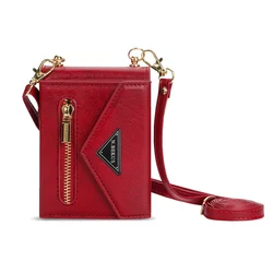 Elegant Crossbody Leather Wallet Phone Case with Card Slots and Lanyard Strap for Samsung Z Flip 7 (Red)