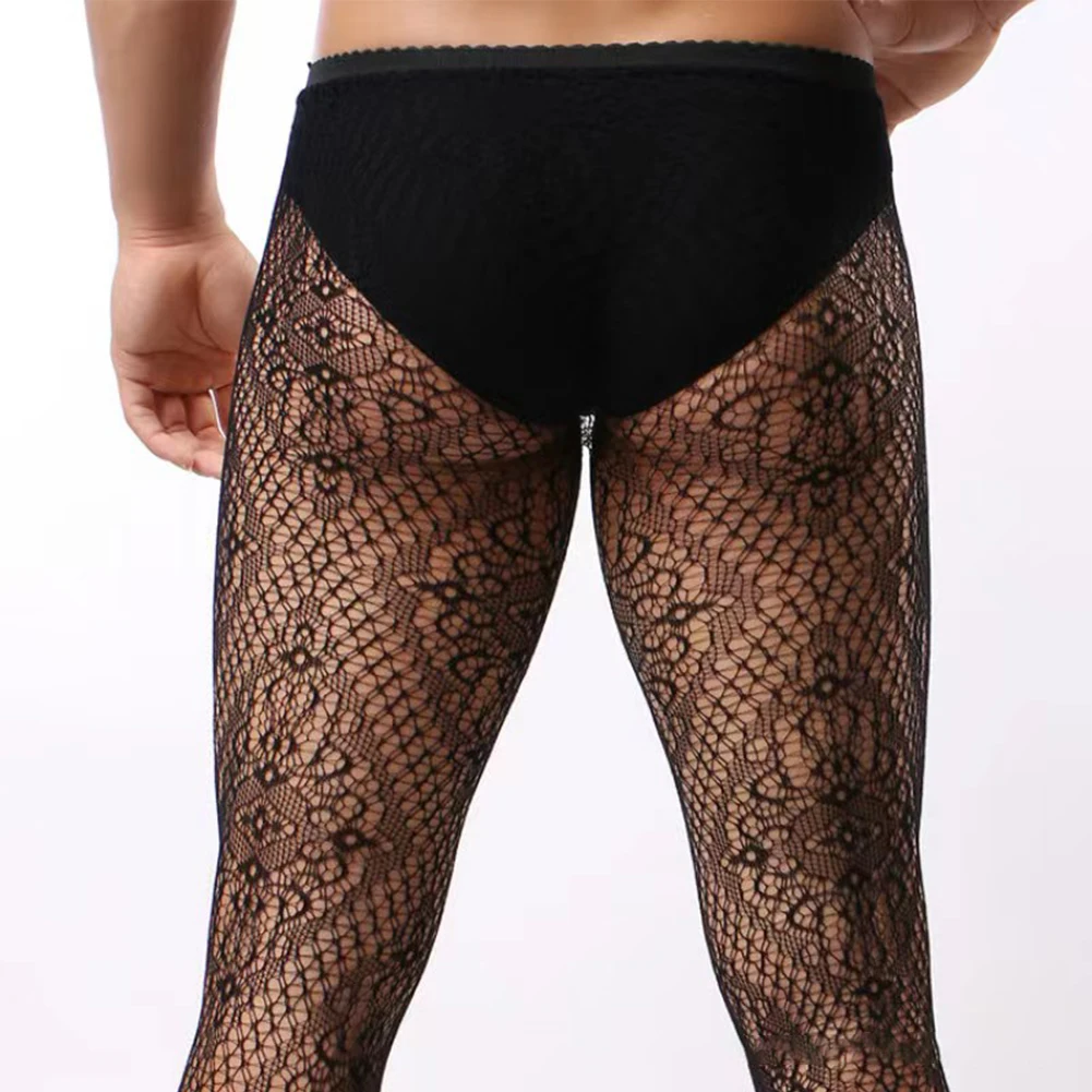Men Sissy Body Stockings Erotic Pantyhose Sheer Mesh Fishnet Tights Pants Stocking Hollow Out Gay Porn Hosiery