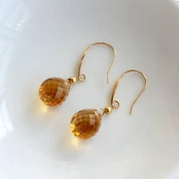 Boucles d'oreilles classiques en cristal jaune à facettes pour femmes, artisanat stéréoscopique, goutte d'eau, breloque, bijoux de fin de rêve, banquet 3