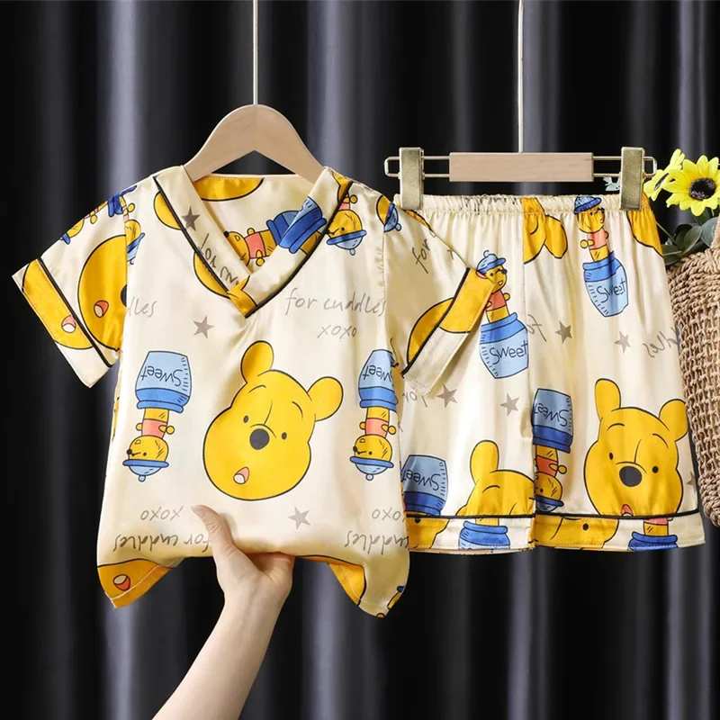 

Winnie The Pooh Summer Pajamas Set Refreshing Breathable Boys and Girls Two-piece Children's Clothing From 2-7 Years Sleepwear