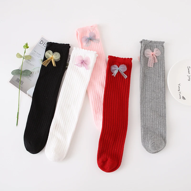 Toddler princess keep warm long socks Net yarn Lace bowknot Kids Girls Over Knee High Socks infant cotton Baby child