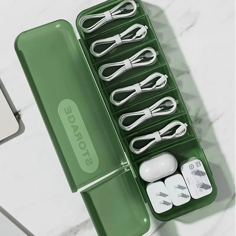 Charger Cord Storage Box Data Cable Storage Case 7 Compartments Organizer Reusable For Home Travel