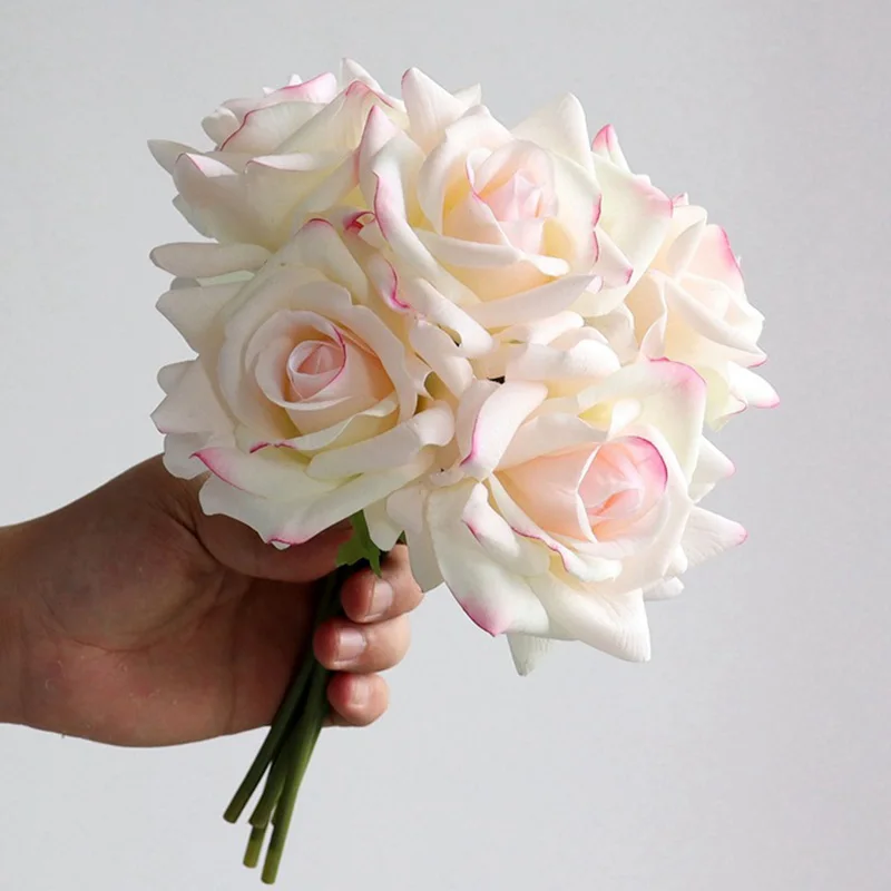 5Head Curl Edge Rose Bunch Moisturizing Real Touch Rose Bouquet Wedding