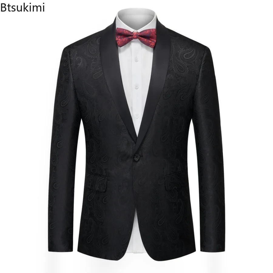 New 2024 Men's Jacquard Blazers Banquet Party Wedding One Button Slim Fit Suit Jackets Stage Singer Host Costume Men Suit Coats