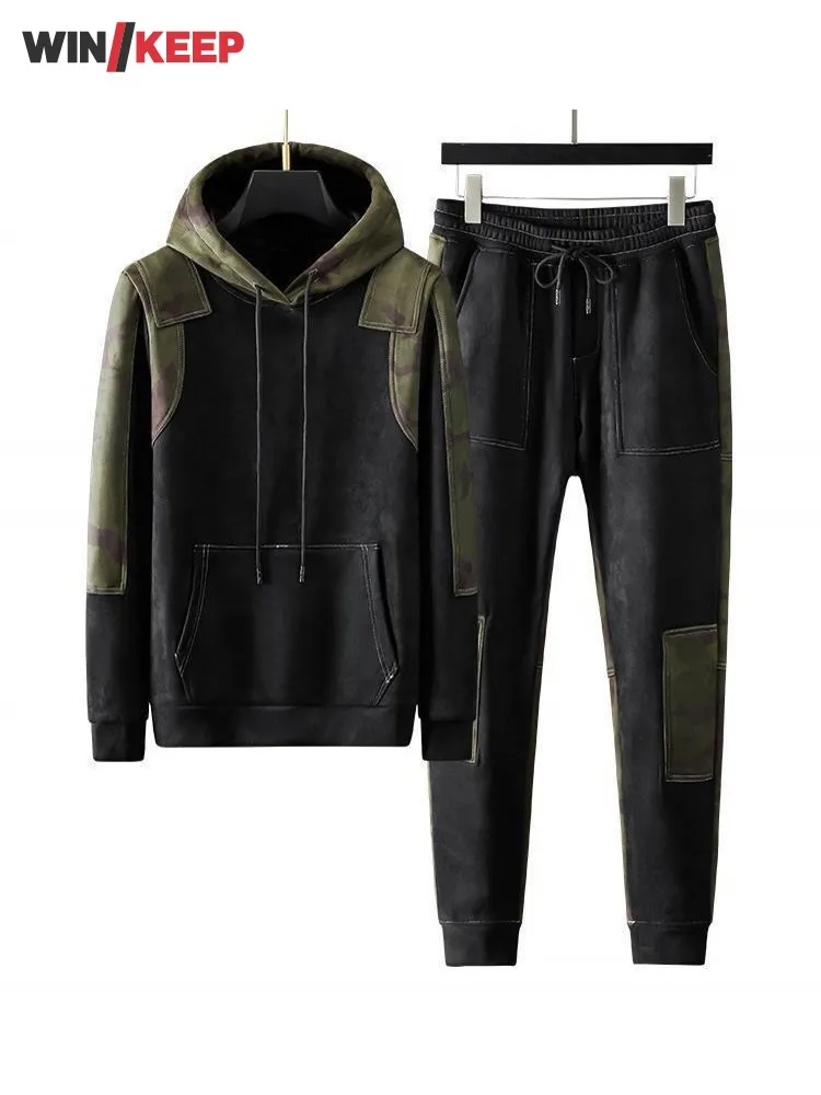 

Мужской зимний новый комплект для бега на открытом воздухе толстовка с капюшоном флисовая подкладка комплект из двух предметов спортивный костюм для бега тренировок