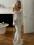 Autumn Lace Off-Shoulder Long Dress For Women See-Through Printed Lace-Up High Waist Luxury Female Elegant Party Dress New