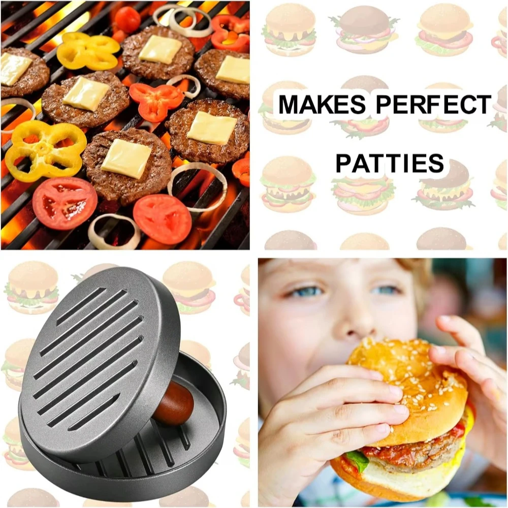 Stainless Steel Burger Patty Press Mold with Wooden Handle, Non-stick, Burger Fast Food Patty Making Molds