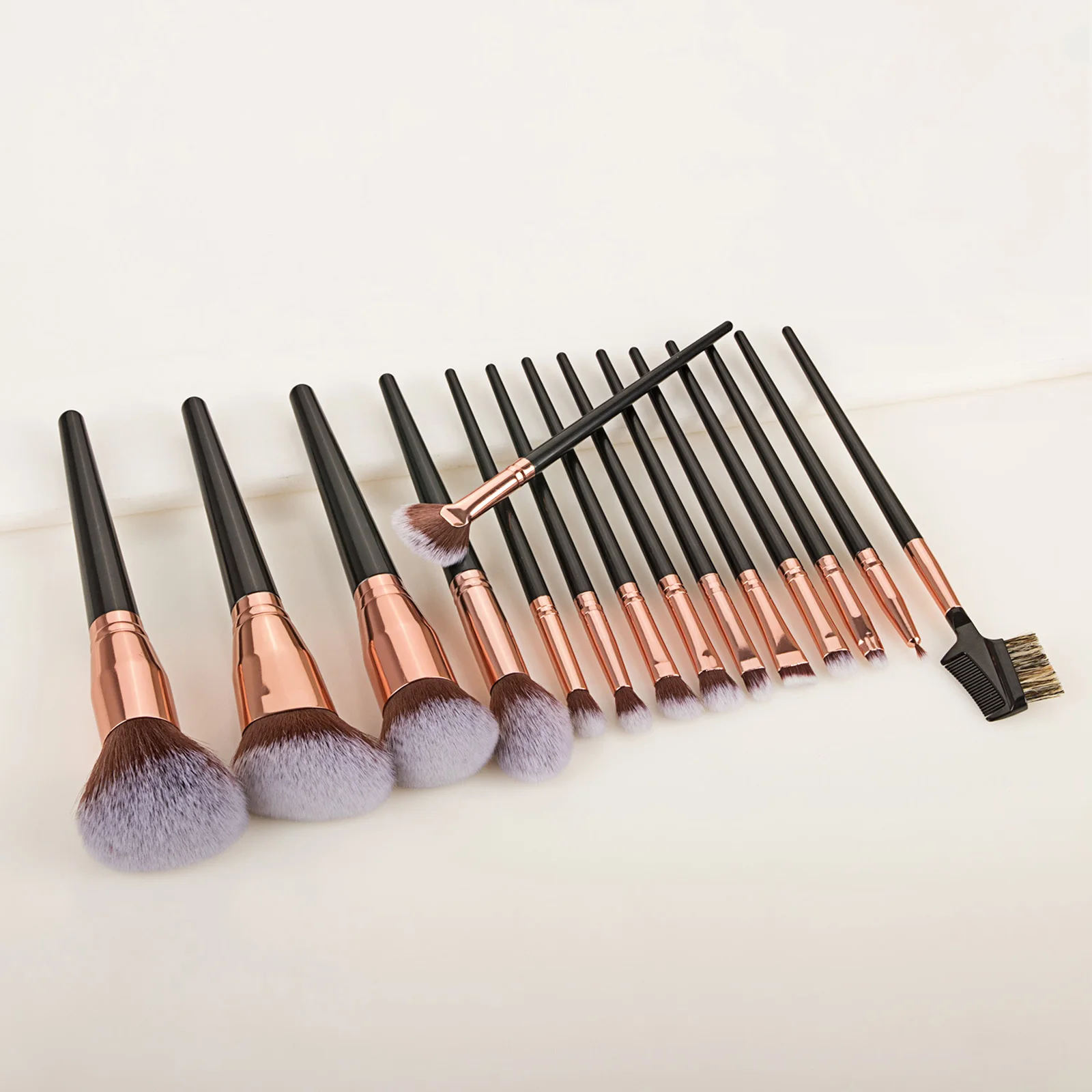 15Pcs 메이크업 브러쉬 세트(보관 가방 포함) 파운데이션 블러쉬 아이섀도 눈썹 화장품 도구용 부드러운 강모 페이스 아이 브러쉬 키트