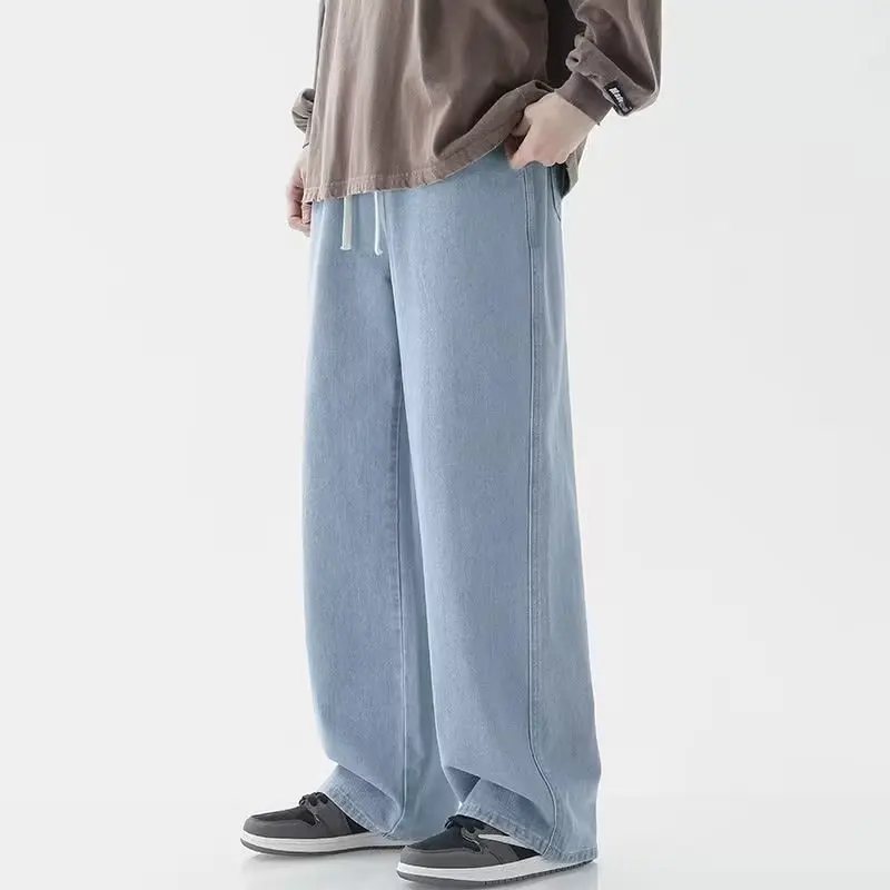 TRSYPHXM new Jeans men's autumn plus size straight leg pants men's loose and trendy wide leg pants casual long