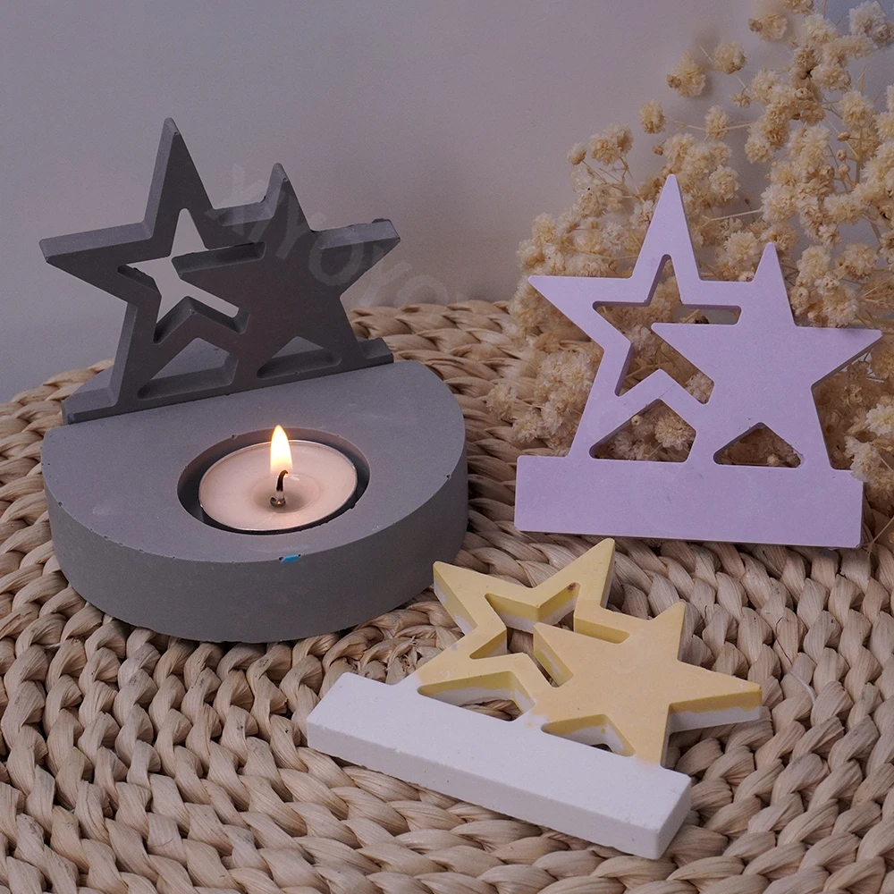 Silicone Mold Double Star Candlestick Silicone Mold DIY Hollow Stars Candle Holder Plaster Cement Mould Epoxy Resin Craft Molds Home Art Decor