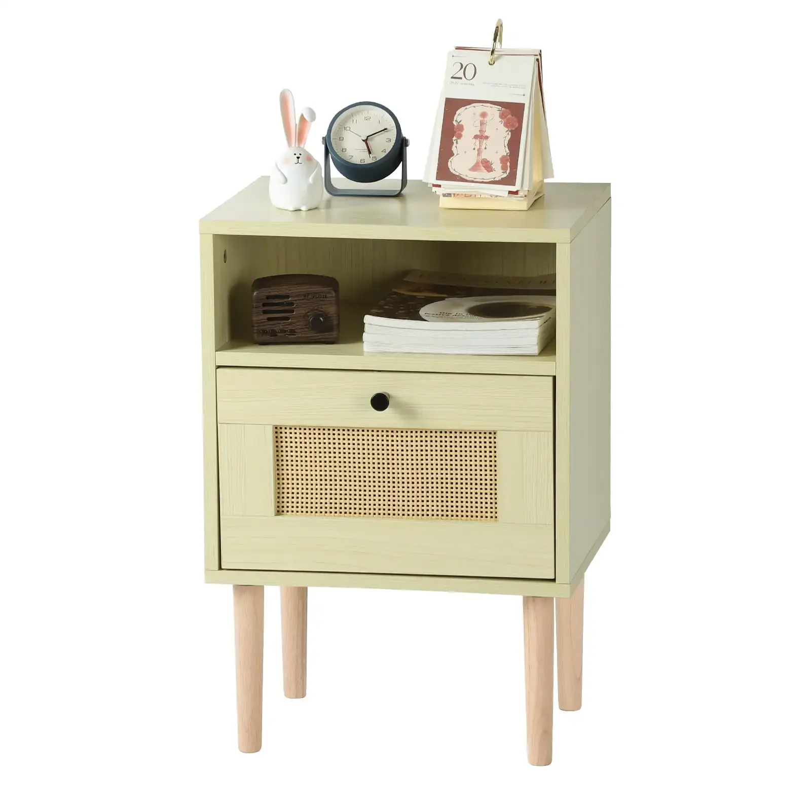 

Rattan Nightstand with Drawers Original Wood Color