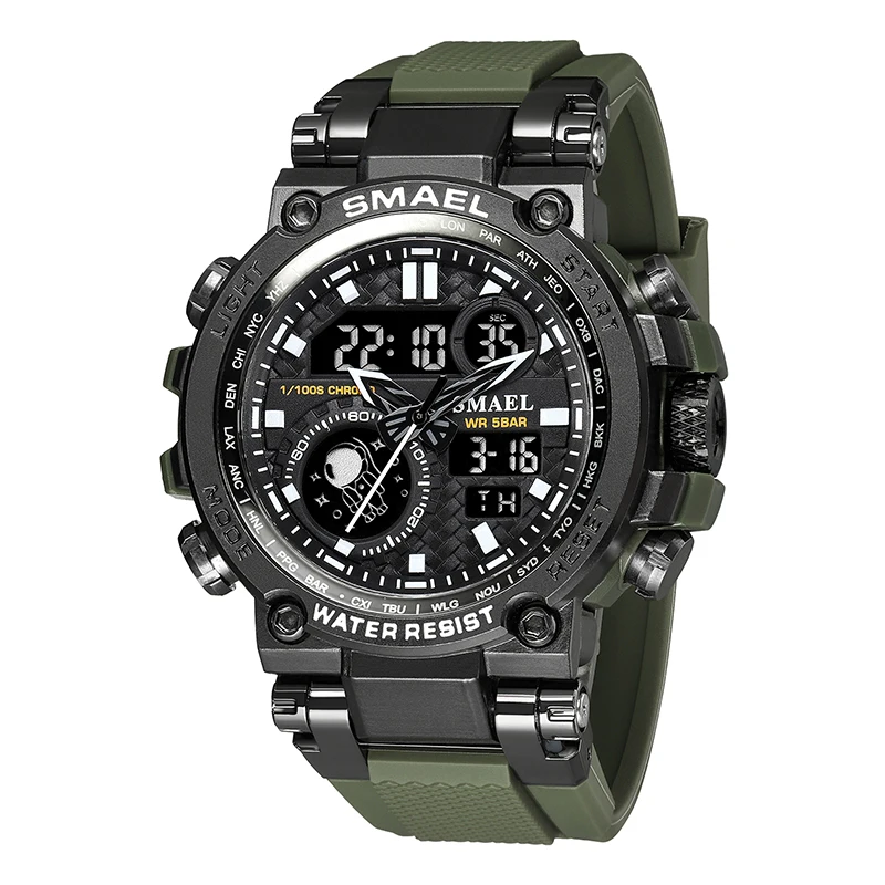 

Fashion Smael Top Brand Sports Men Military Led Digital Quartz Dual movement Waterproof 50m Swimming Alock Clock Army Watches