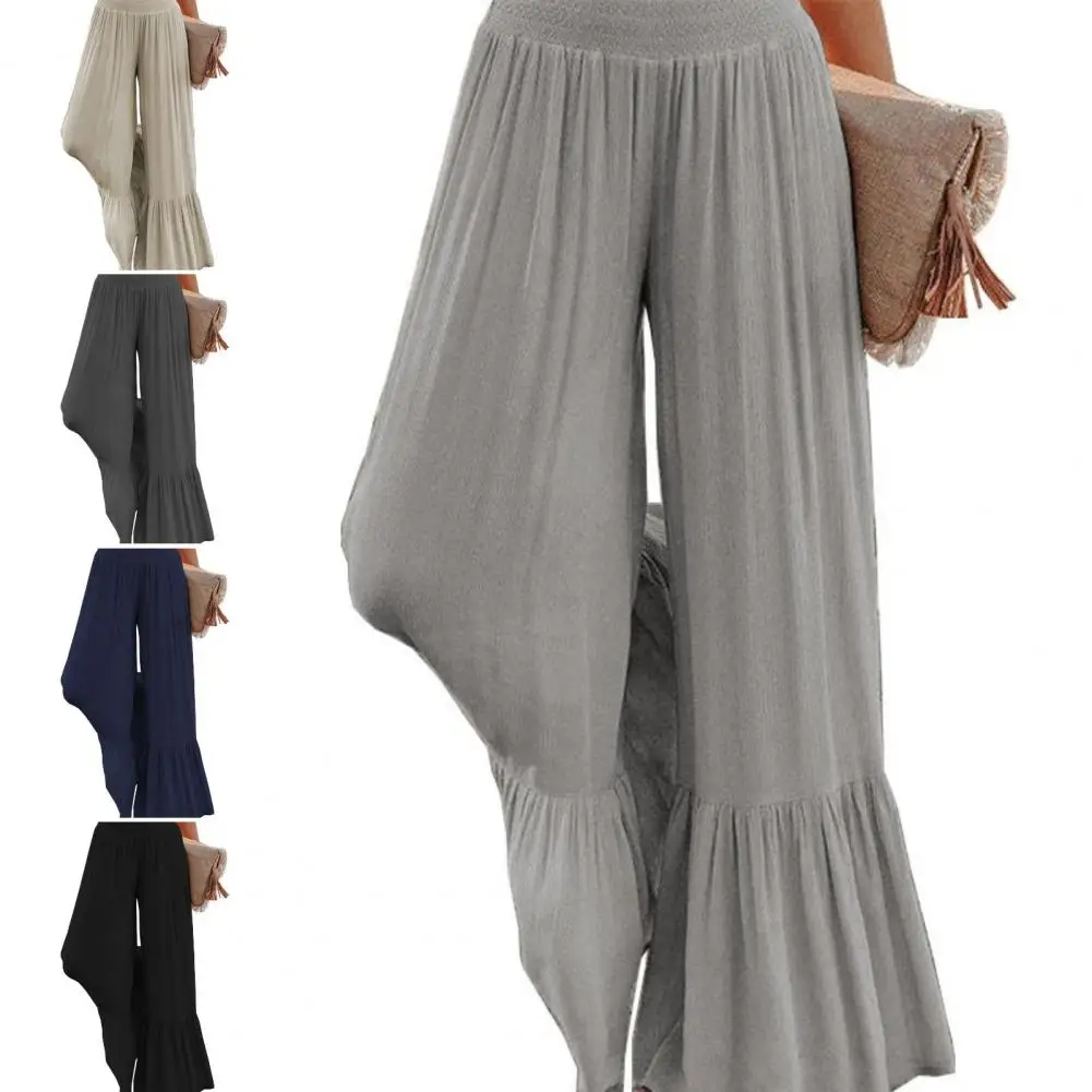 

Elastic Waistband Pants Flattering Plus Size Wide Leg Pants for Women High Waist Draped Ruffle Cuffs Yoga Trousers Spring Autumn