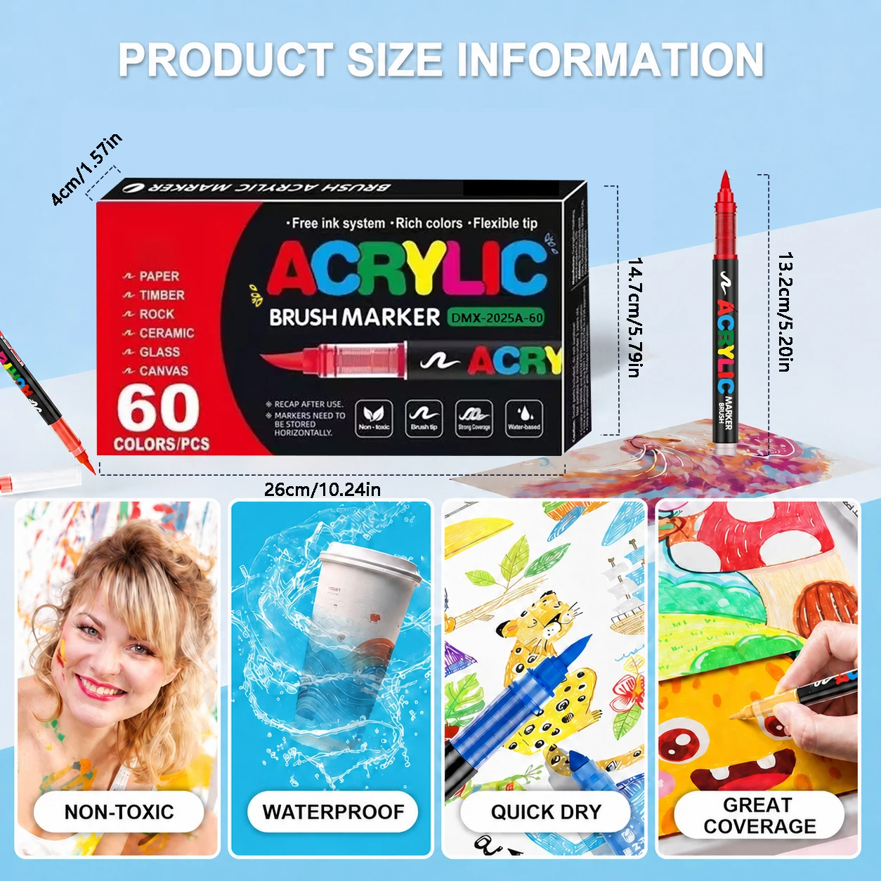 12-72색 직색액상 아크릴 마커 세트, 소프트 팁, 잉크 조절 기능, 대용량, 미술 프로젝트, DIY 및 사무용