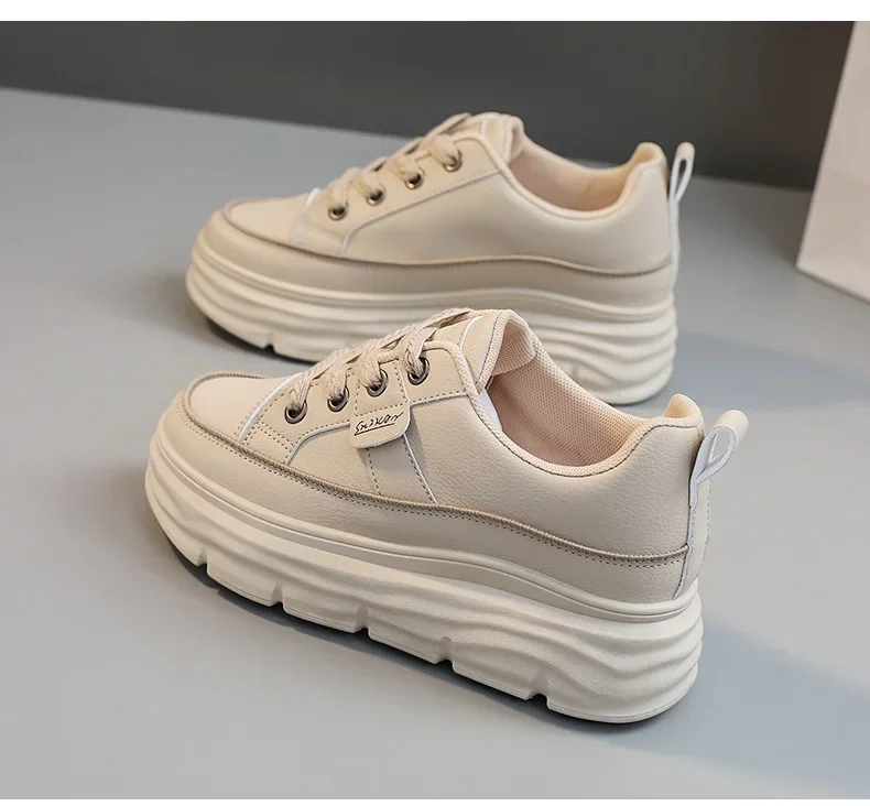 White Platform Women's Casual Sneakers Lace-up Trainers_voghion.com