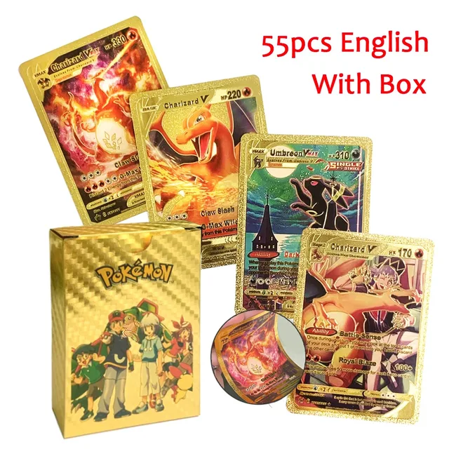Pokemon Cards Vmax GX Gold Foil Flash Card English Spanish Colorful Pikachu Charizard French German Game Battle Collection Cards 5