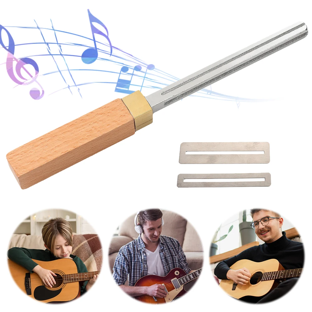 Guitar Fret Crowning File 4 Edges Wooden Handle Maintenance File for Electric Acoustic Guitar Ukulele Bass Banjo
