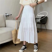 Printemps été femmes jupes Vintage taille haute élastique Patchwork blanc noir Chic longue gâteau a-ligne jupe 2