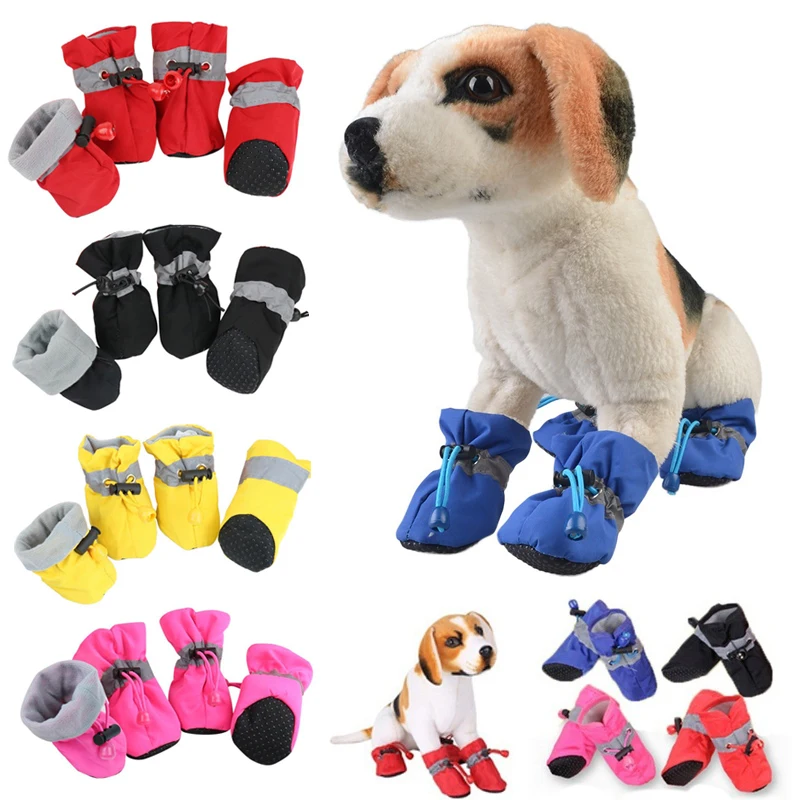 Title 2, 4pcs/set Waterproof Pet Dog Shoes Anti-slip Rai...