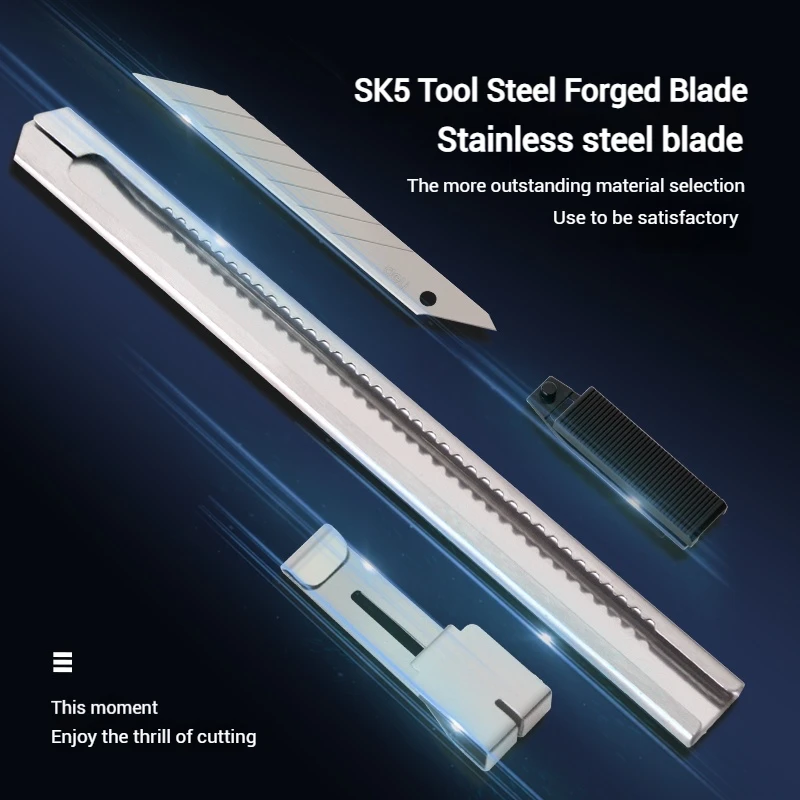 Utility Knife Deli Stainless Steel Retractable Utility Knife with 9mm Snap off Blades-Home Cutting Tool Box Cutter for Hobby Use