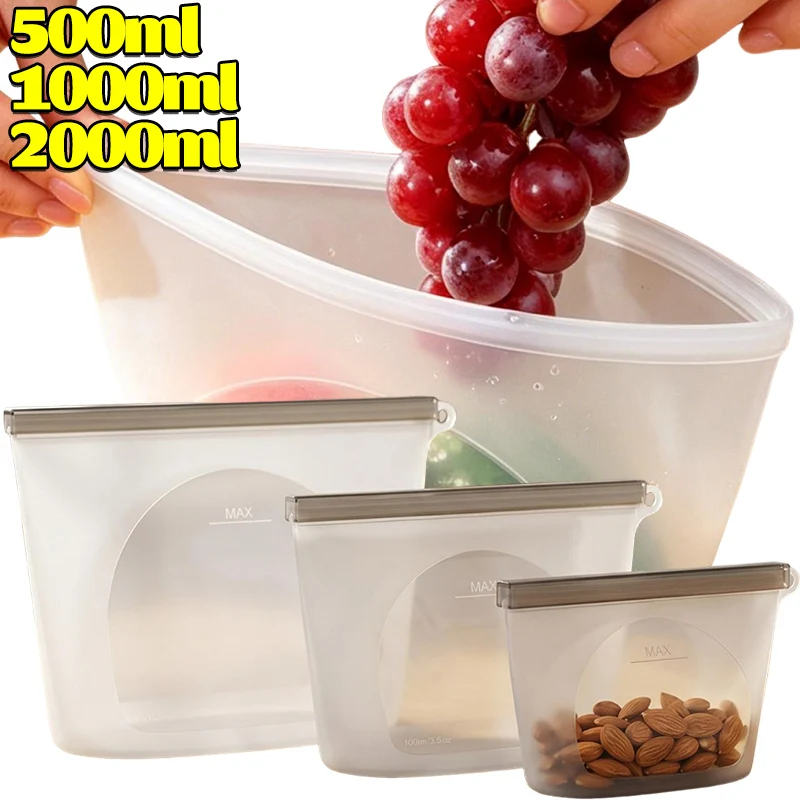 Reusable Airtight Silicone Food Preservation Bags - Food Grade Storage for Vegetables, Liquids, Snacks, and Meats