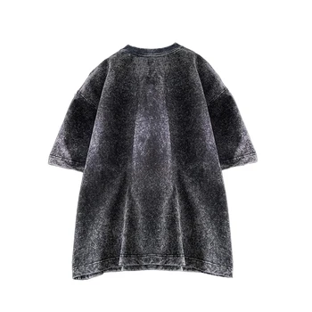 Bamboo Leaf Pattern Short Sleeve Heavy Fabric Acid Washed Men's T-shirt Men Woman Streetwear Oversized Loose Tops Summer Tees 2