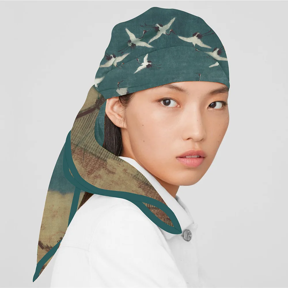 New Silk Scarf Women Pheasant Print Square Scarves Head Echarpes Silk Foulards Femme Wraps Beach Shawls Bandana Lady Hijabs 90CM 6