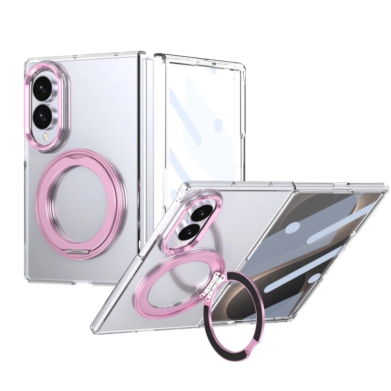 Ice Feel Double-Sided Magnetic Clear Case with 360° Swivel Alloy Bracket