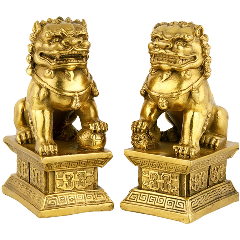 

2 Pcs Home Decor Lion Ornaments Household Statue Resin for Outdoor Shape Adornment Office Small