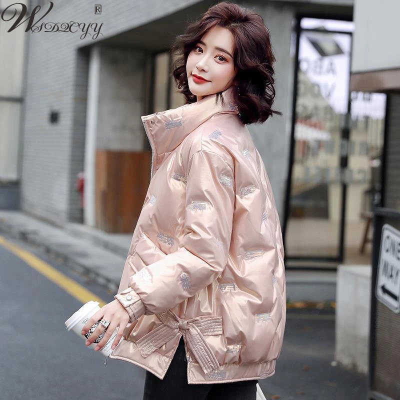 

Winter Glossy Warm Parkas Women 2022 New Fashion Baggy Cotton Jacket Female Solid Outdoor Snow Coat Bread Clothes Glossy Outwear