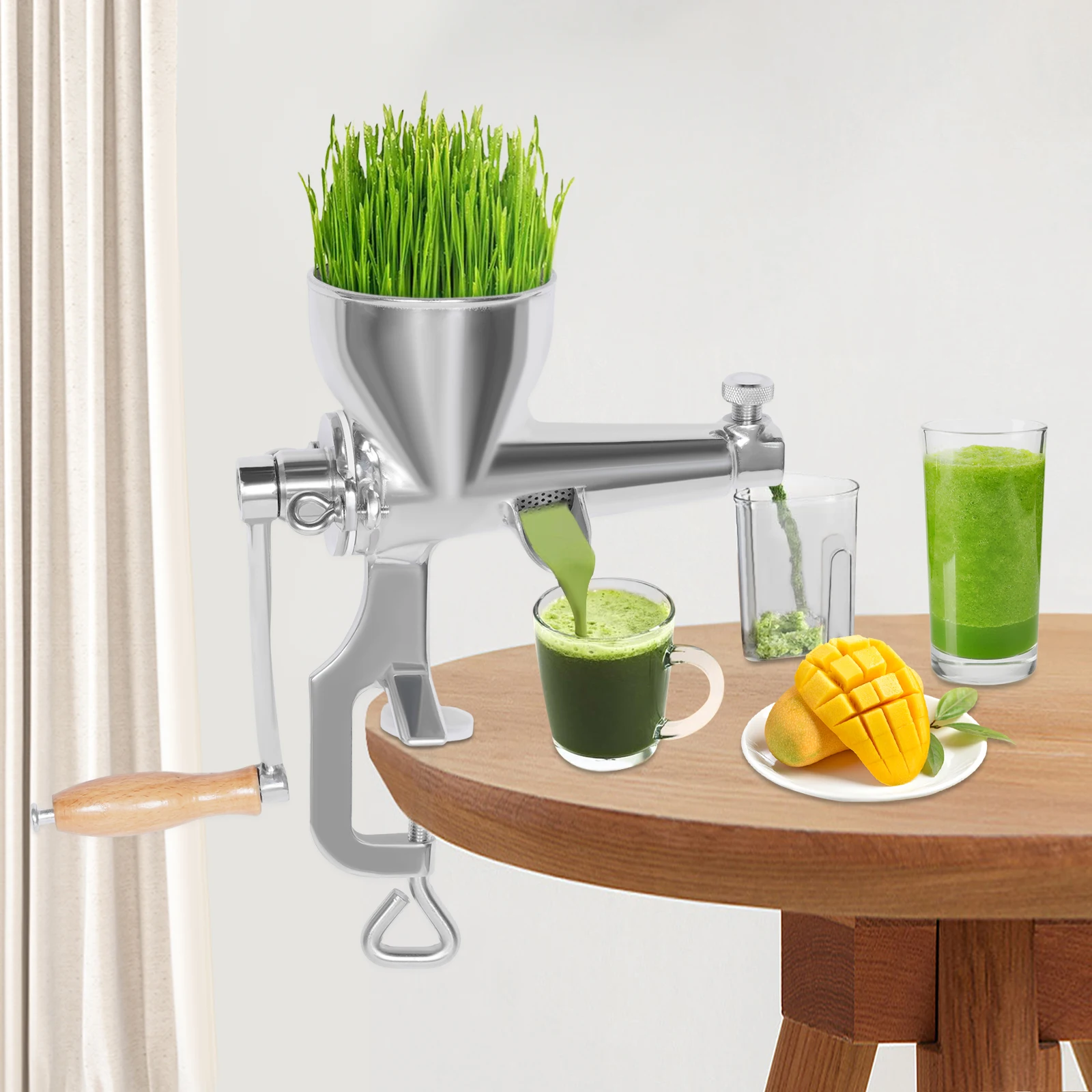 

Stainless Steel Manual Juicer with Screw Clamp Wheatgrass Squeezed Fruit Vegetable Extrusion Silver