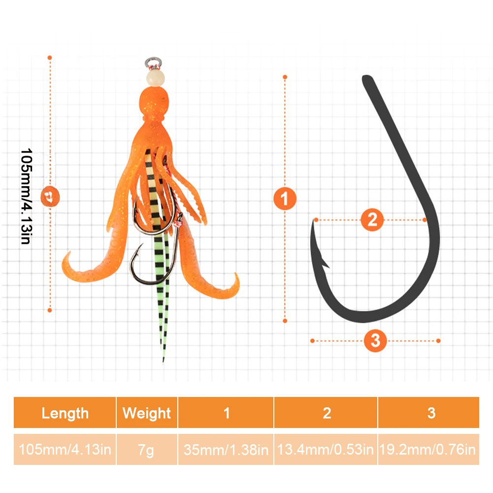 1Pc Fishing Soft Lure Octopus Squid Bait Jigging Assist Hook Luminous Silicone Skirt TPR Material Pesca Wobbler Fishing Tackle