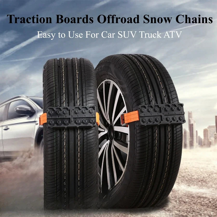 2PCS Traction Boards Offroad Snow Chains for Car SUV Replaces Recovery Boards Tire Chain for Stuck Tires in Ice Mud Sand Snow