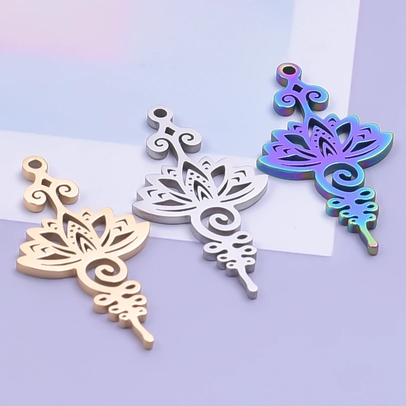 5pcsVintageLotusFlowerCharmsforJewelryMakingSuppliesStainless