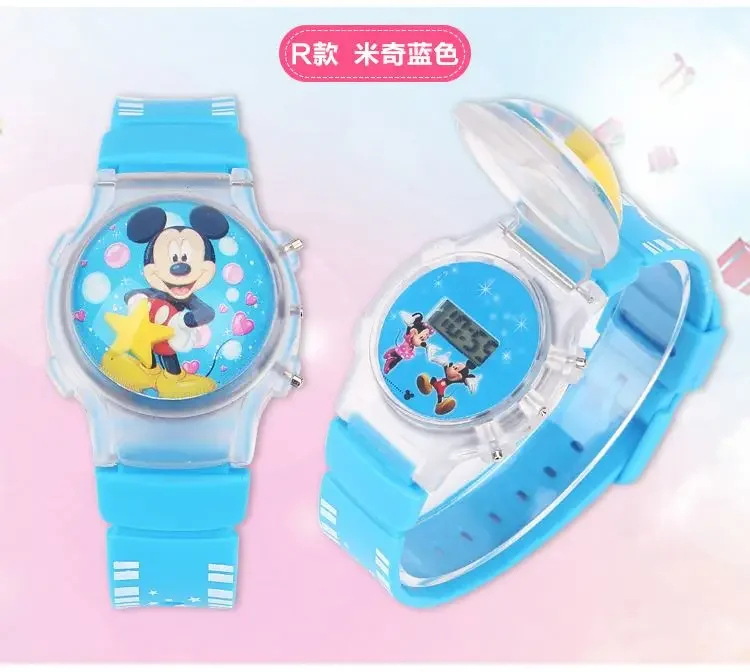 Disney Mickey Minnie Cartoon luminous children's watch Silicone strap cute flash music Watch kids clock watches birthday gifts