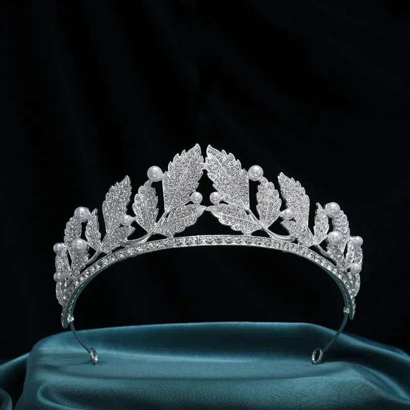 Crown Leaves Waterdrop Tiara Wedding Accessories Ladies Artificial Rhinestone Party Princess Elf Tiara Accessories