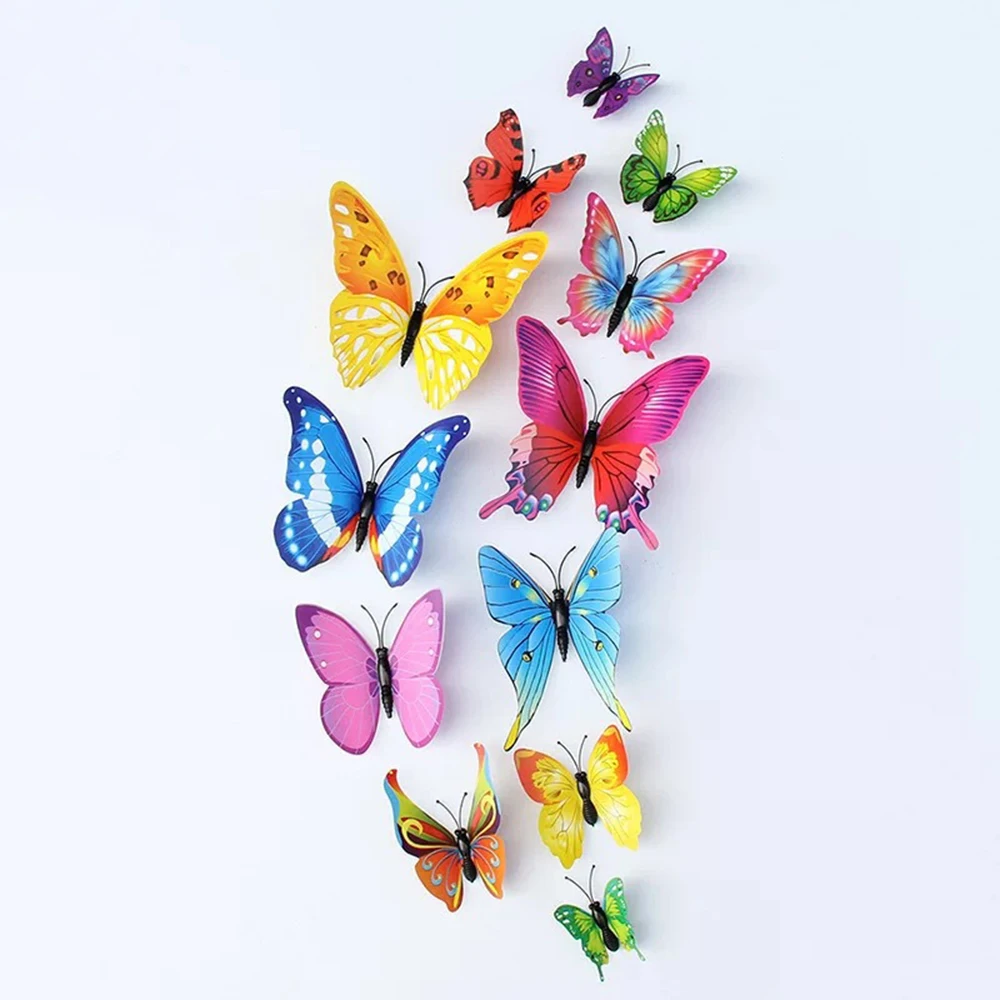 12Pcs Butterfly 3D Color Wall Stickers for Home Decor Pink Blue for Tile Window Diy Wall Art Magnet