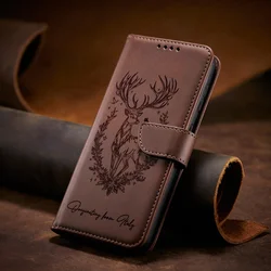 3D Lucky Deer Leather Wallet Phone Case Cover - Samsung A15 (4G 5G) (Coffee)