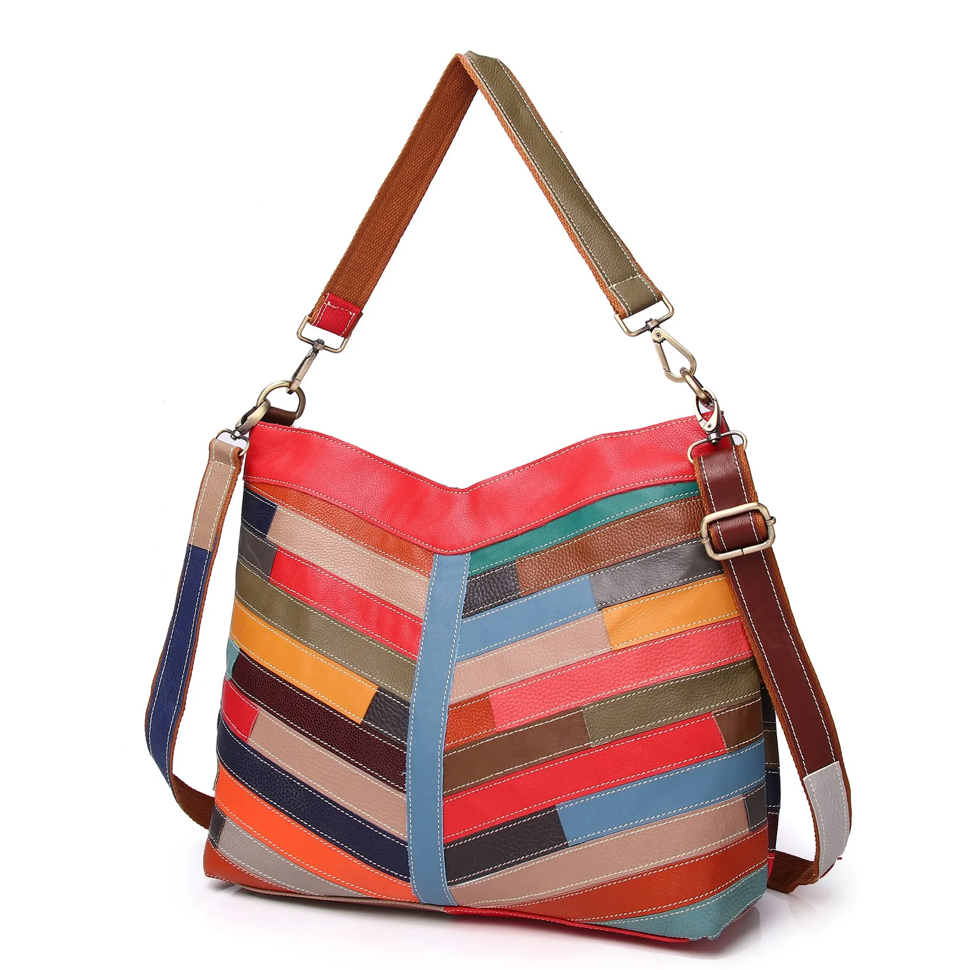 

Cowhide Soft Tote Bag Stitching Women Genuine Cow Leather Crossbody Shoulder Bags Large Capacity Handbag Female Totes