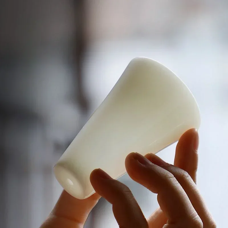 High-end Tea Ceremony Tea Art Small Mutton Fat Jade Porcelain New Single Cup Set of Master Teacups Scent Chinese Teaware Kitchen