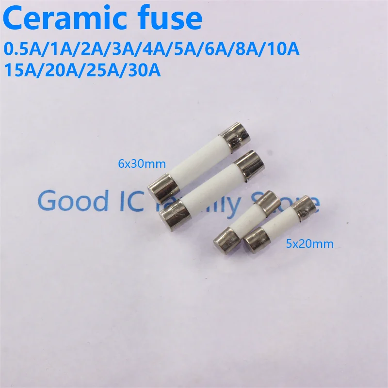 10pc 5x20 6x30 ceramics Fast Slow Blow Tube Glass Fuse Kit 0.5A 1A 2A 3A 4A 5A 6A 7A 8A 10A 12A 15A 125V 250V 5x20mm Assortment