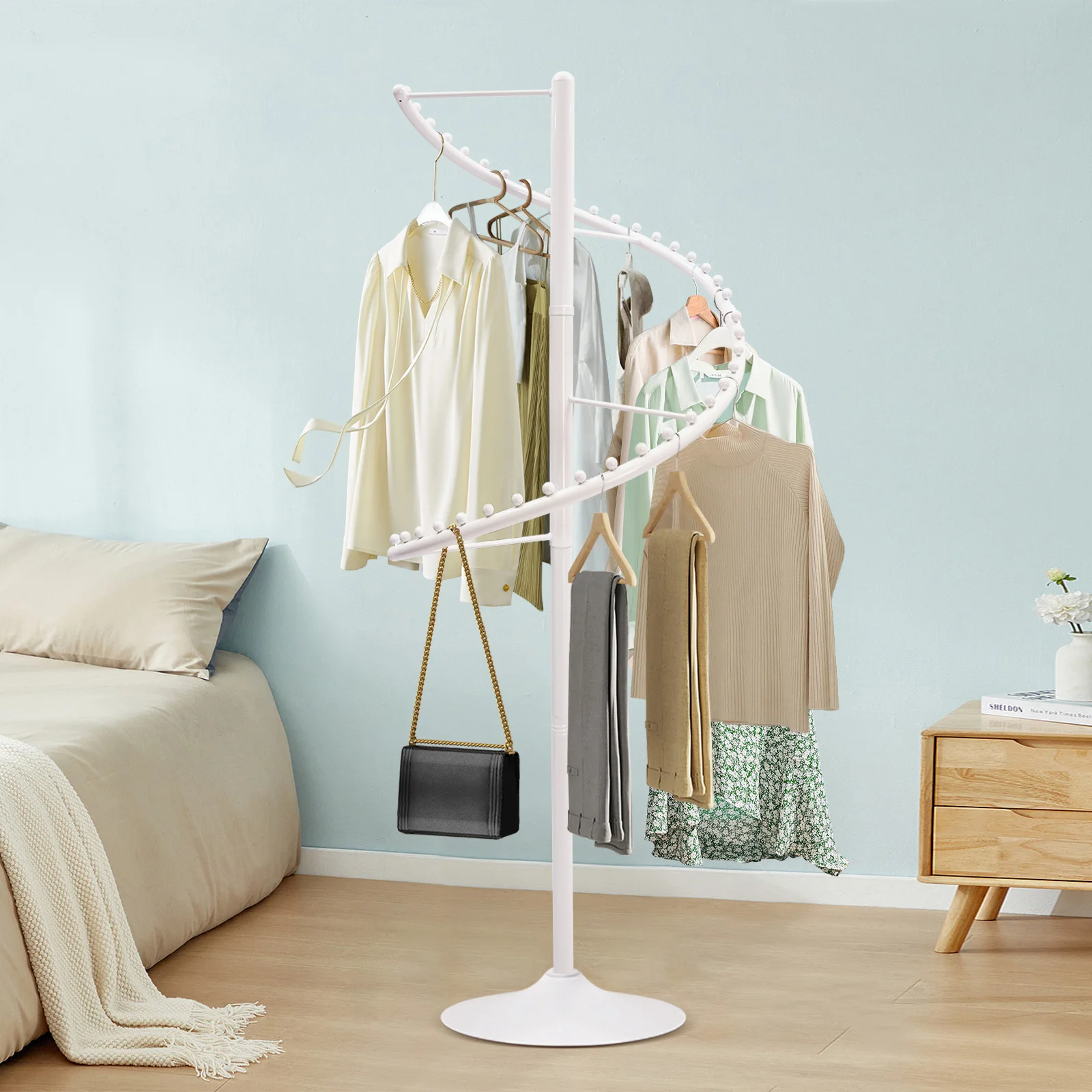 Rotating Garment Rack 360-Degree Rotating Garment Rack with Wheels, Portable Clothes Drying ...