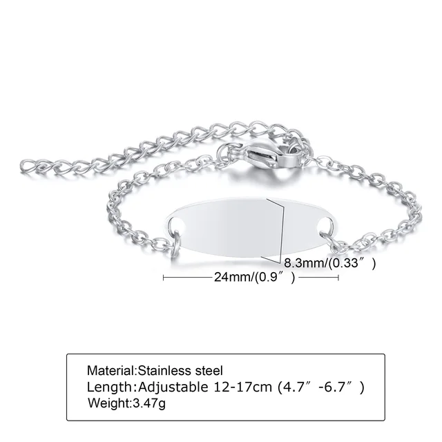 Custom Personalized Name Baby ID Bracelet, Stainless Steel Curb Chain Link Crown Bracelet Newborn Gilrs Boy Gifts Not Allergic BR-1058S silver