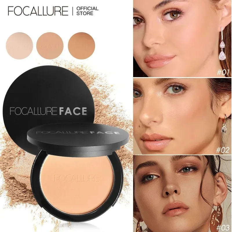 FOCALLURE 9 Colors Pressed Powder Waterproof Long-lasting Full Coverage Face Compact Setting Powder Makeup Foundation Cosmetics